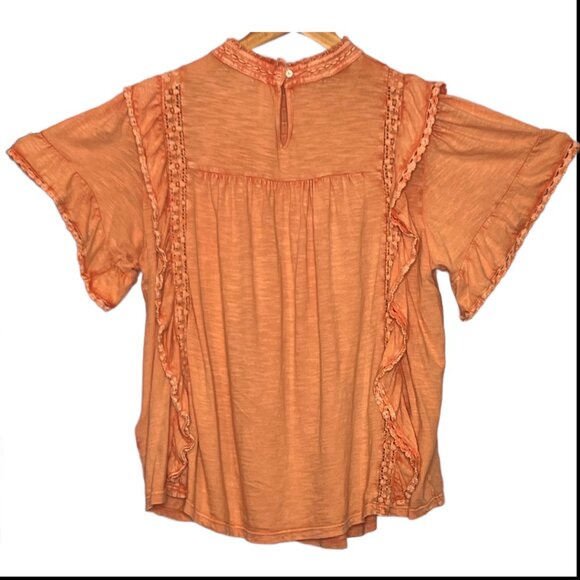Free People Le Femme T-Shirt Pintuck Lace Ruffle Blouse Top Sz XL Tall - Picture 5 of 9
